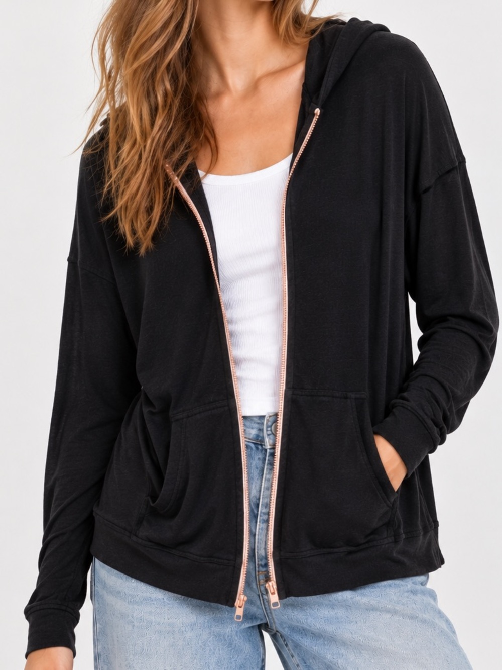 Volcom Lived In Lounge Black Oversized Zip Up Hoodie Rose Gold Streetwear XL